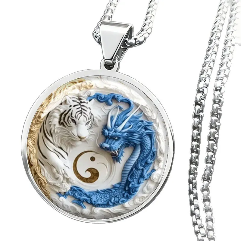 Exquisite Pattern Stainless Steel Pendant Necklace – Glass Dome / Cabochon Jewelry, Beautiful Fashion Accessory for Women & Girls, Great Gift